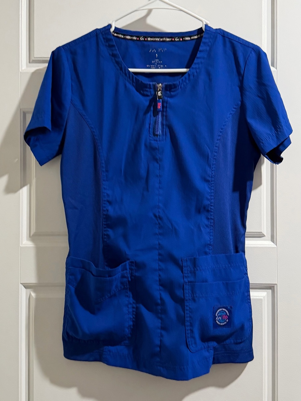 koi Royal Blue Short Sleeve Medical Scrub Top with Front Zip